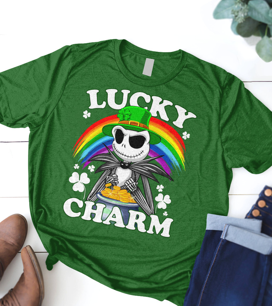 Lucky Charm Jack Skellington Rainbow Shamrock T-Shirt