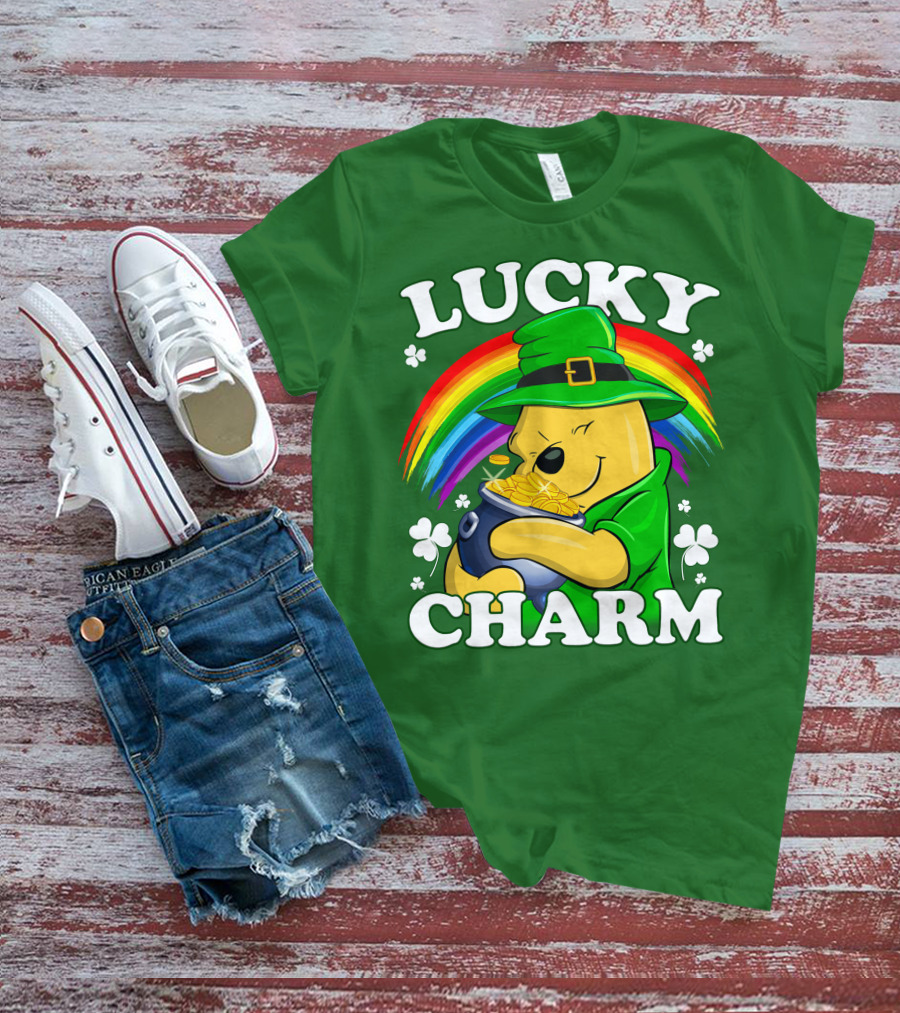 Lucky Charm Pooh Rainbow Pot Of Gold T-Shirt