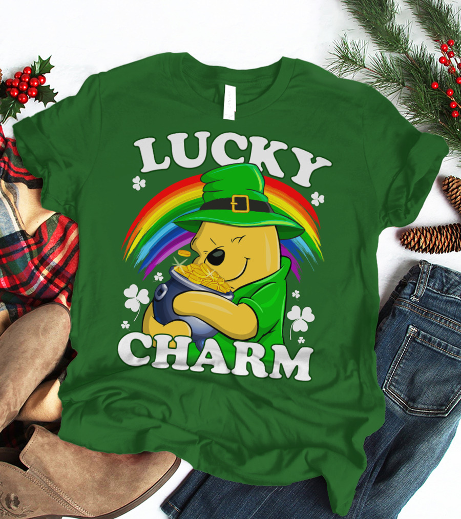 Lucky Charm Pooh Rainbow Pot Of Gold T-Shirt