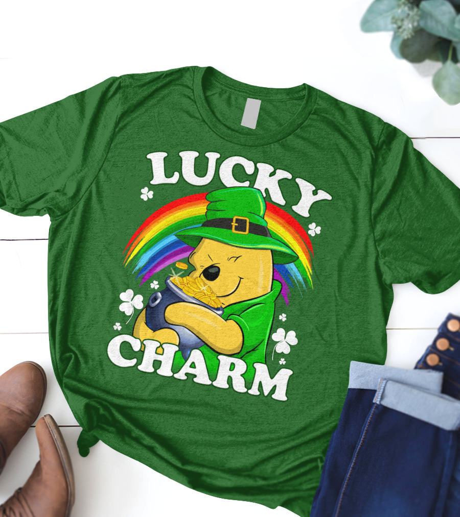 Lucky Charm Pooh Rainbow Pot Of Gold T-Shirt
