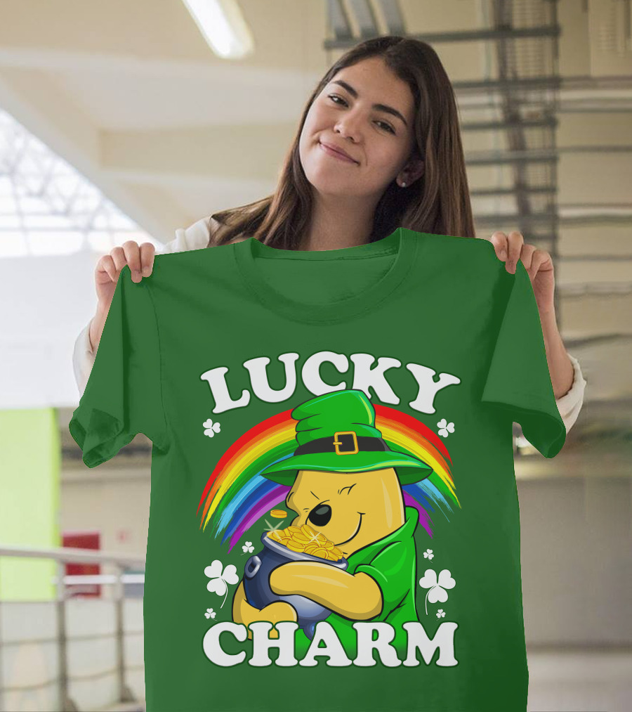 Lucky Charm Pooh Rainbow Pot Of Gold T-Shirt