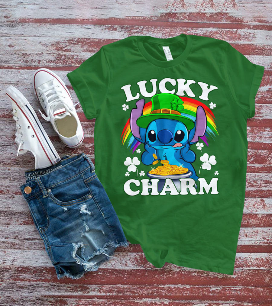 Lucky Charm Stitch Rainbow Pot Of Gold Clover Hat T-Shirt