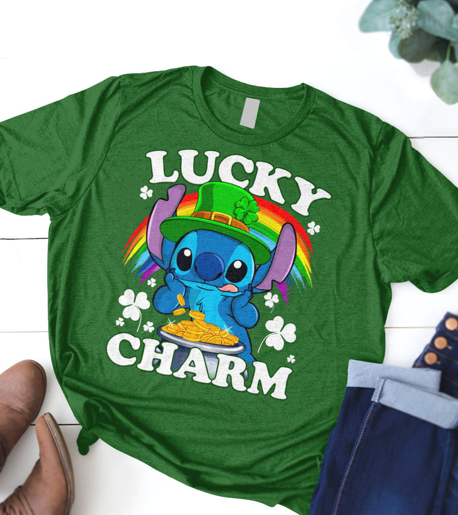 Lucky Charm Stitch Rainbow Pot Of Gold Clover Hat T-Shirt