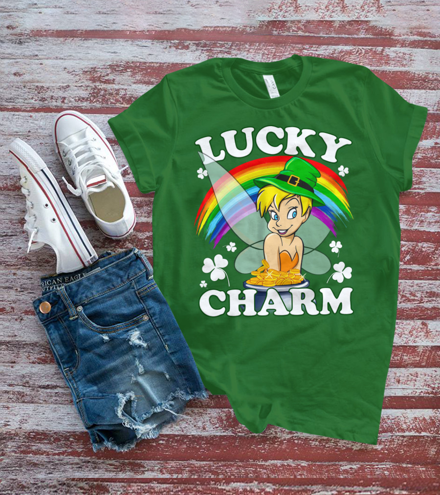 Lucky Charm Tinker Bell Rainbow Gold Coins Shamrocks T-Shirt