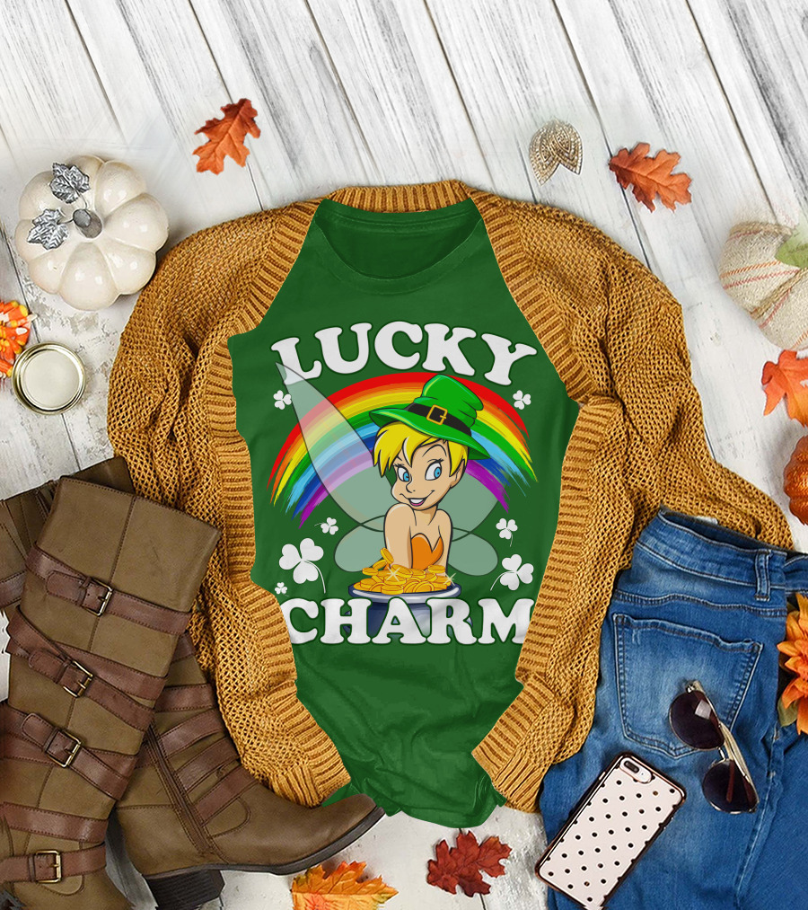 Lucky Charm Tinker Bell Rainbow Gold Coins Shamrocks T-Shirt