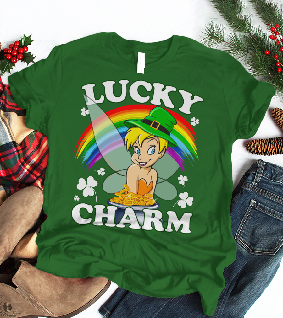 Lucky Charm Tinker Bell Rainbow Gold Coins Shamrocks T-Shirt