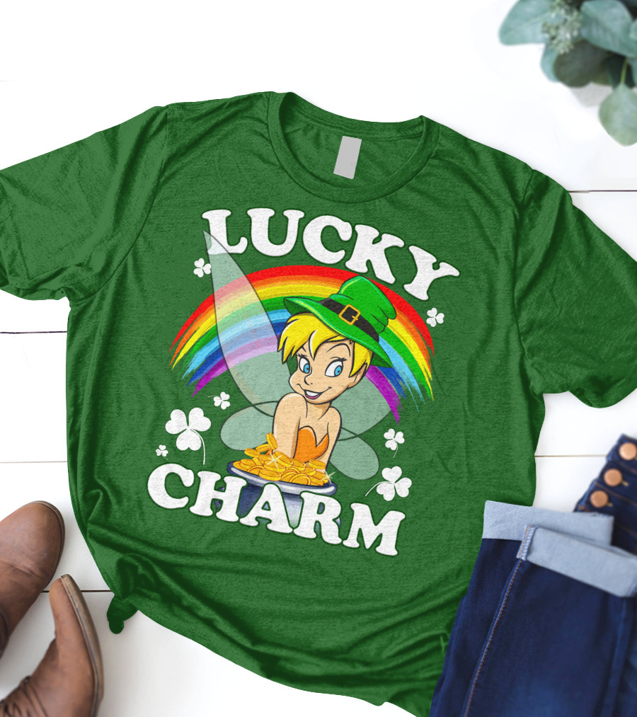 Lucky Charm Tinker Bell Rainbow Gold Coins Shamrocks T-Shirt