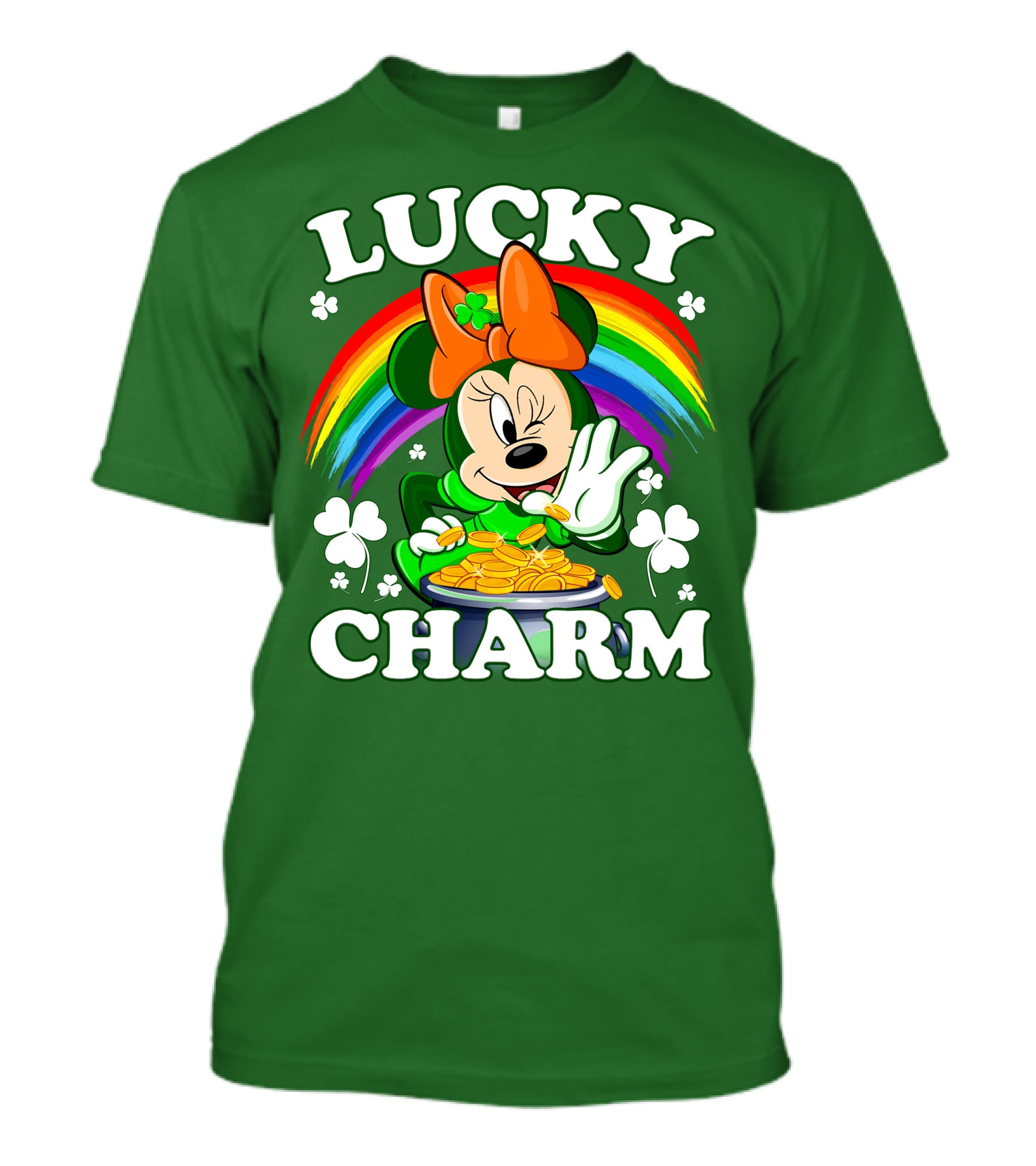 Lucky Charm Rainbow Minnie With Pot Of Gold And Shamrocks T-Shirt