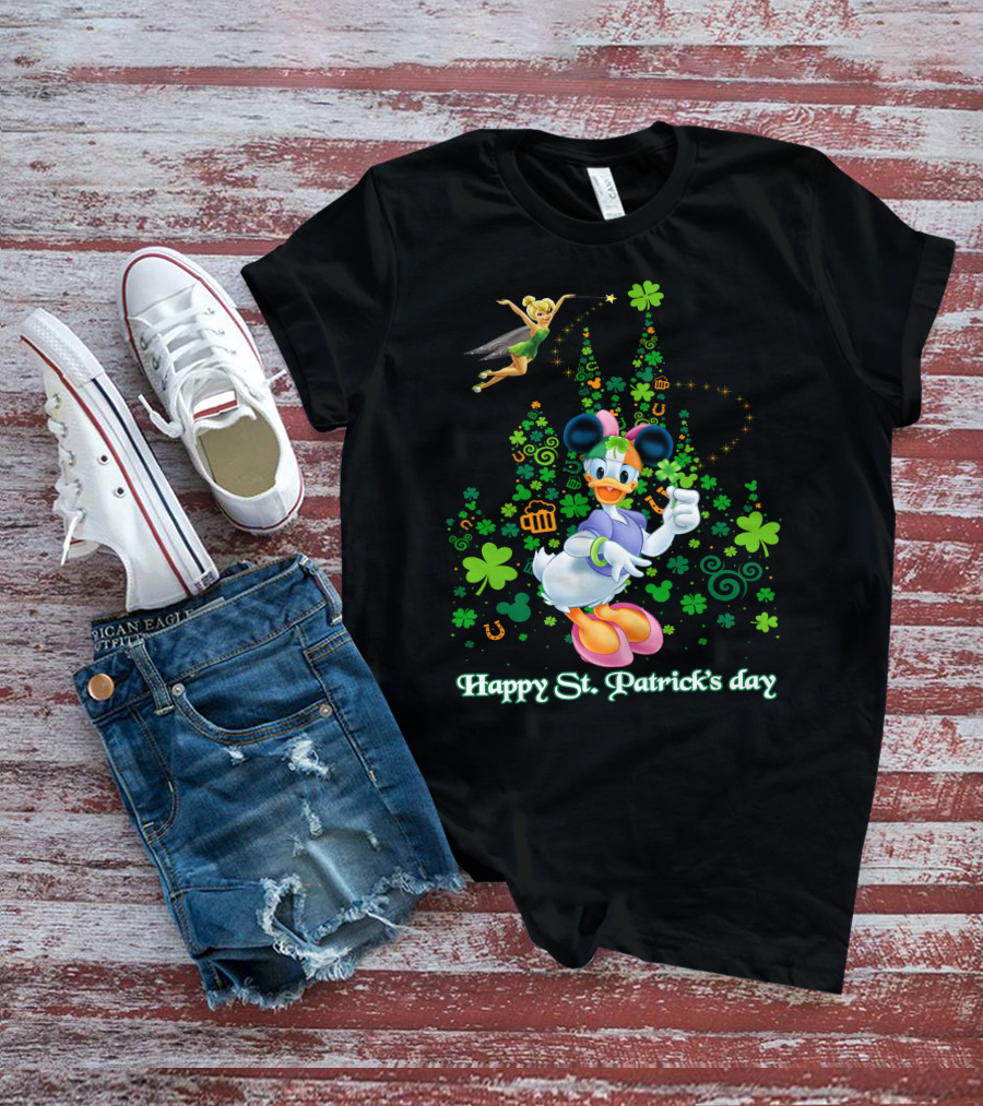 Happy St. Patrick's Day Donald Duck And Tinker Bell Disney Castle Celebration T-Shirt