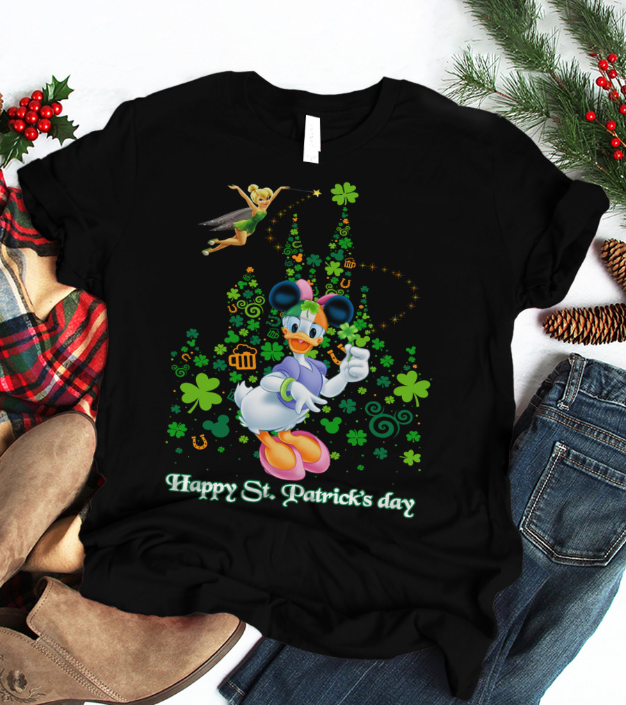 Happy St. Patrick's Day Donald Duck And Tinker Bell Disney Castle Celebration T-Shirt