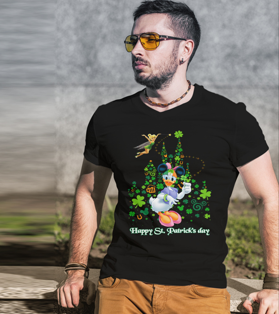Happy St. Patrick's Day Donald Duck And Tinker Bell Disney Castle Celebration T-Shirt