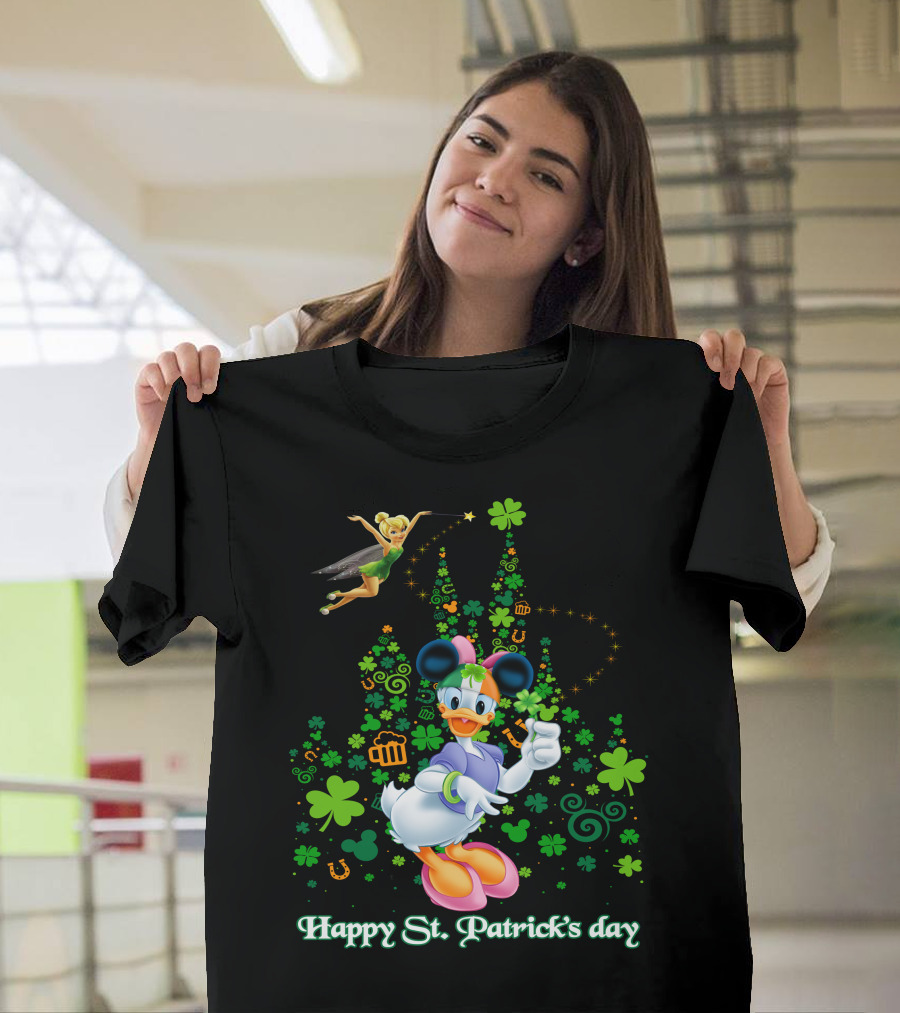 Happy St. Patrick's Day Donald Duck And Tinker Bell Disney Castle Celebration T-Shirt