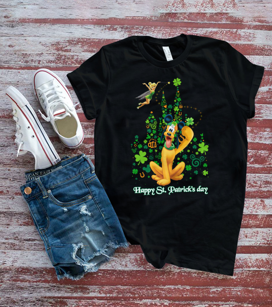 Happy St. Patrick's Day Pluto And Tinker Bell Disney Celebration T-Shirt