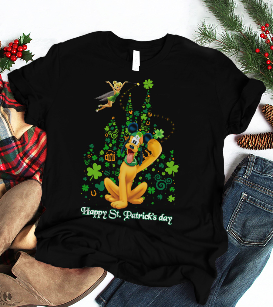 Happy St. Patrick's Day Pluto And Tinker Bell Disney Celebration T-Shirt