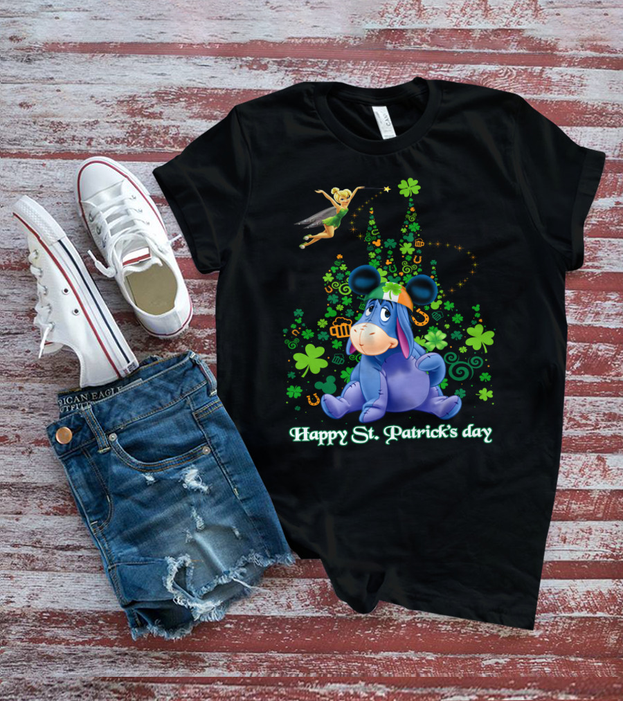 Happy St. Patrick's Day Eeyore With Tinker Bell And Castle T-Shirt