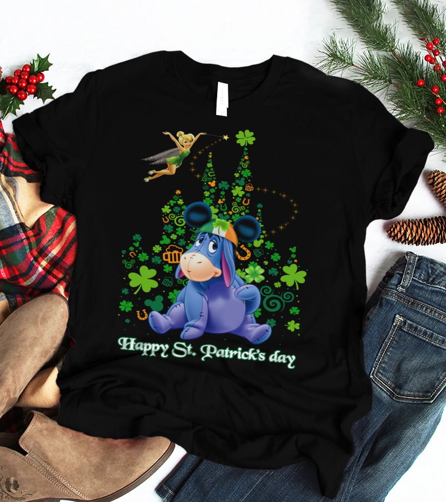Happy St. Patrick's Day Eeyore With Tinker Bell And Castle T-Shirt