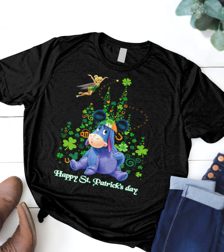Happy St. Patrick's Day Eeyore With Tinker Bell And Castle T-Shirt