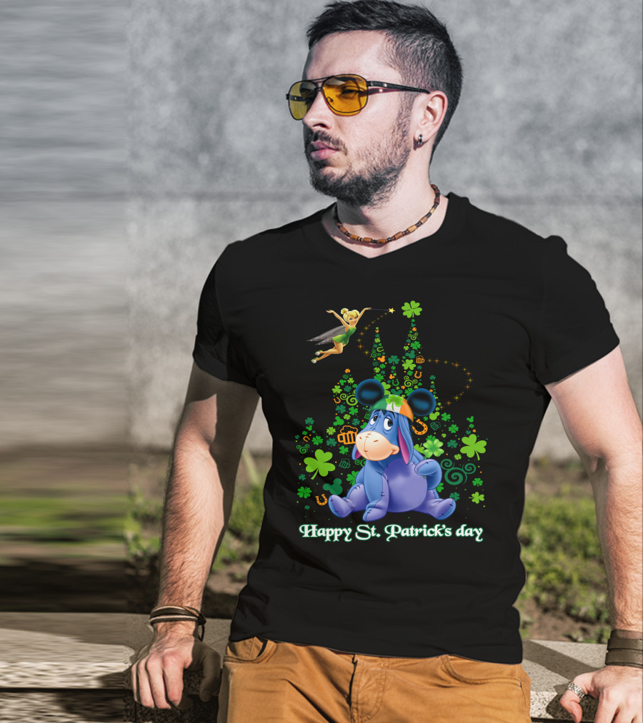 Happy St. Patrick's Day Eeyore With Tinker Bell And Castle T-Shirt