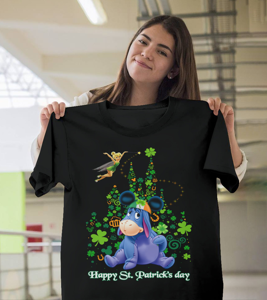 Happy St. Patrick's Day Eeyore With Tinker Bell And Castle T-Shirt