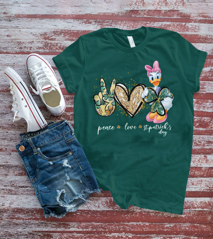 Peace Love St. Patrick's Day Daisy Duck Shamrock T-Shirt