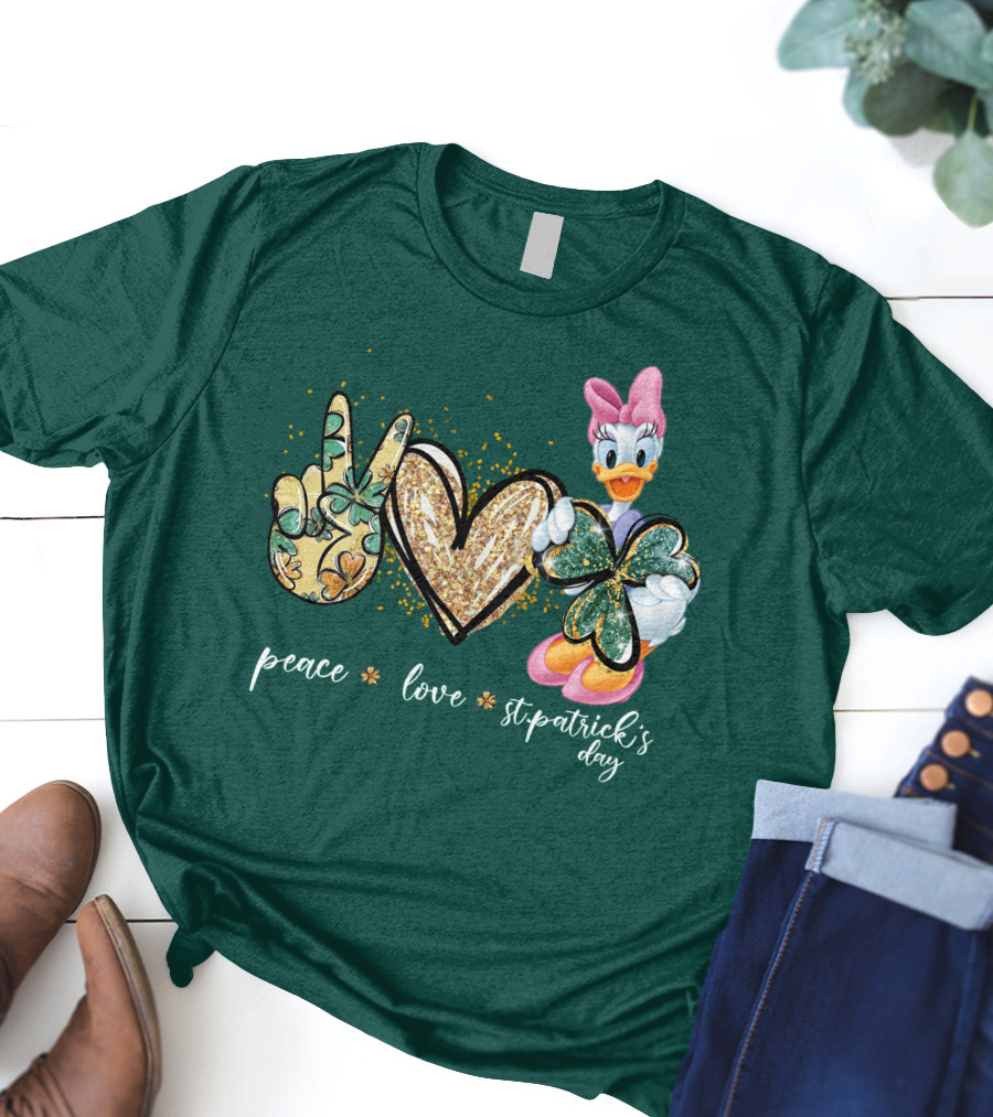 Peace Love St. Patrick's Day Daisy Duck Shamrock T-Shirt