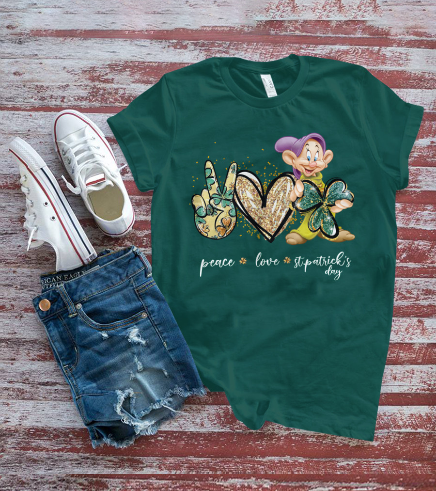 Peace Love St. Patrick's Day Dopey Shamrock T-Shirt