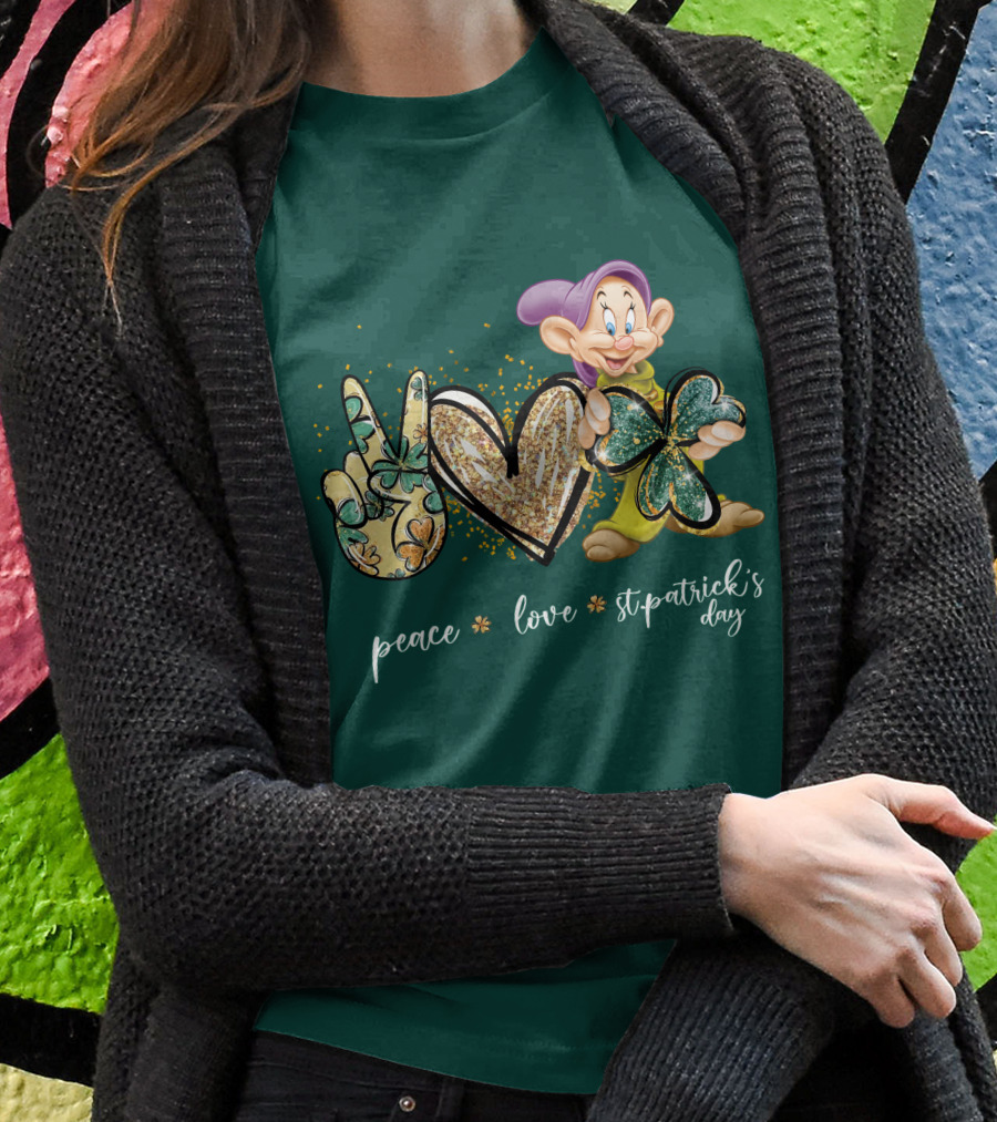 Peace Love St. Patrick's Day Dopey Shamrock T-Shirt