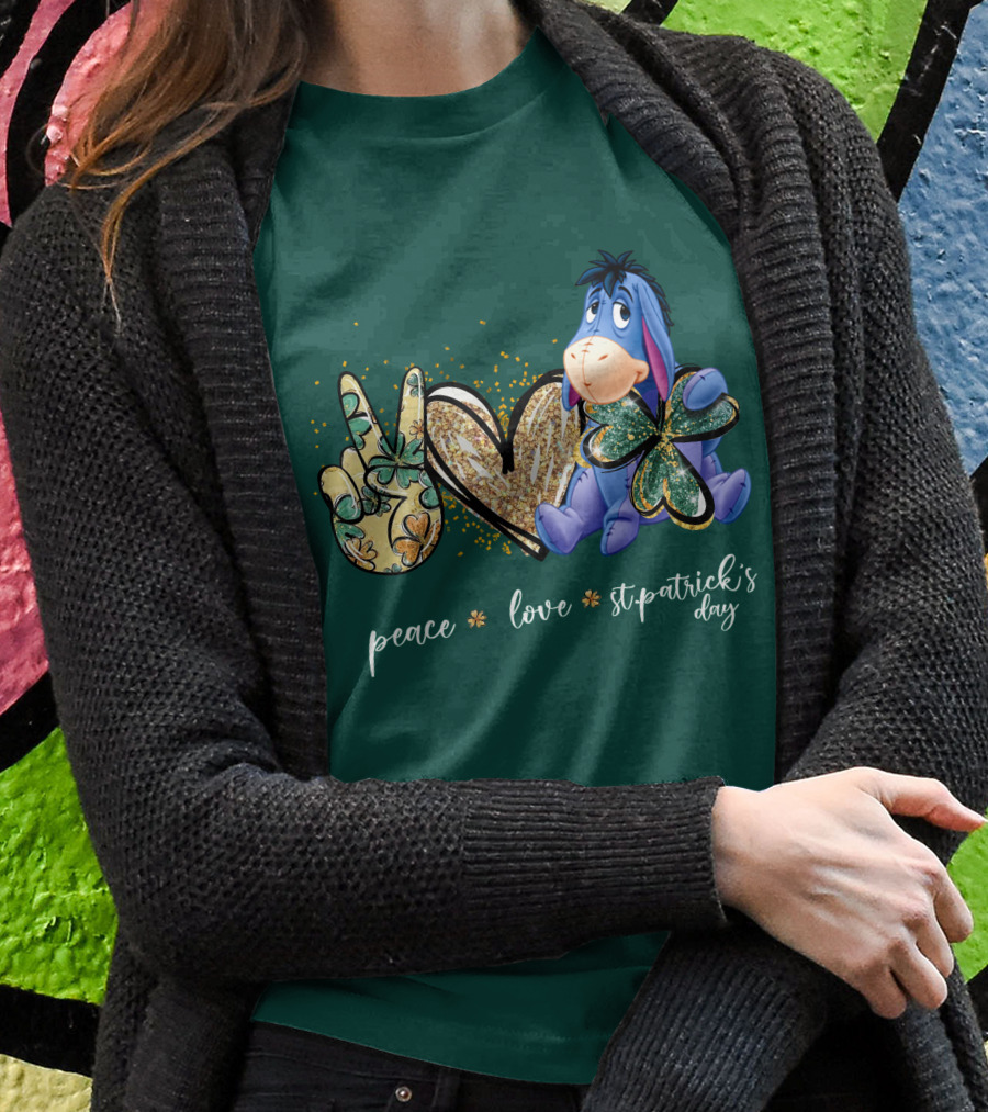 Peace Love St. Patrick's Day Eeyore Shamrock Heart T-Shirt