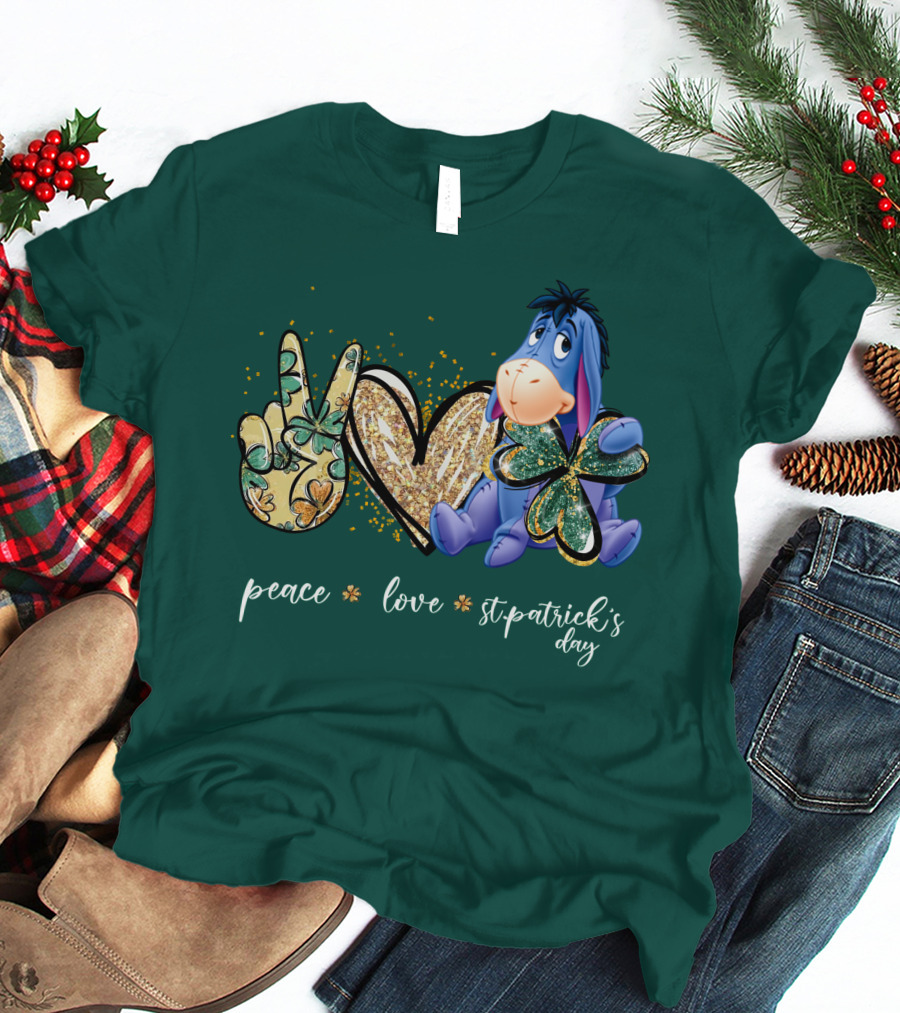 Peace Love St. Patrick's Day Eeyore Shamrock Heart T-Shirt