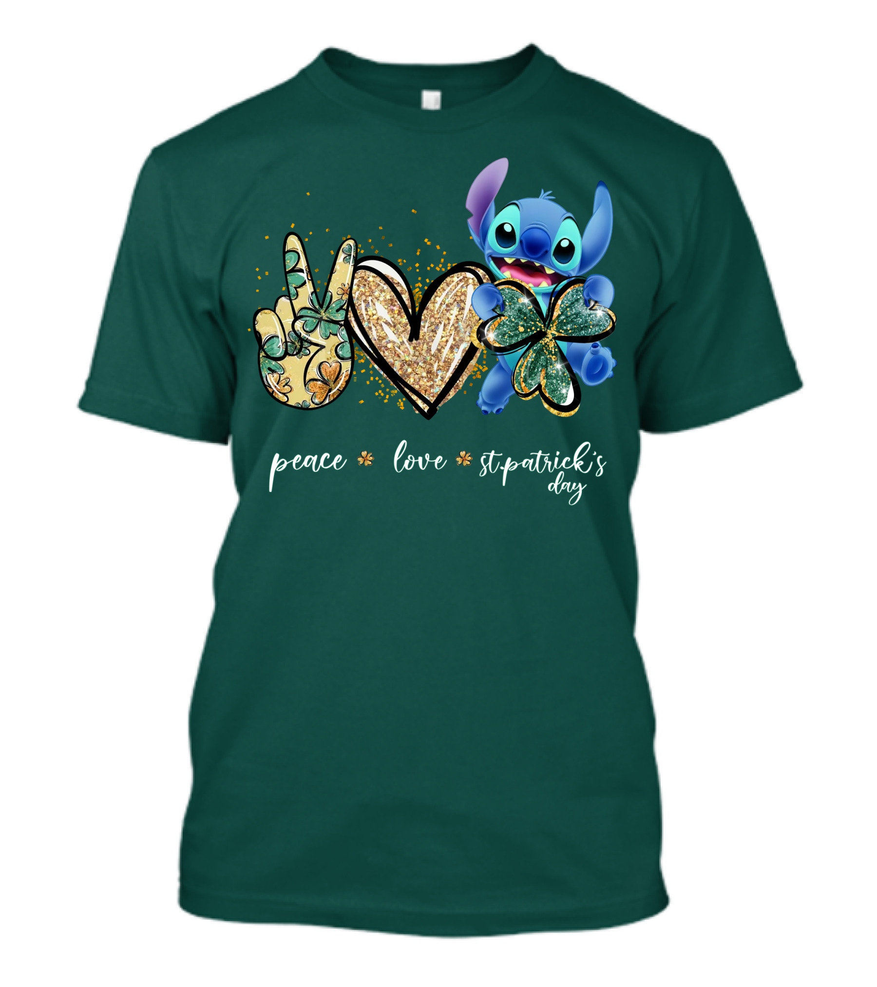 Peace Love St. Patrick's Day Stitch Shamrock Clover T-Shirt