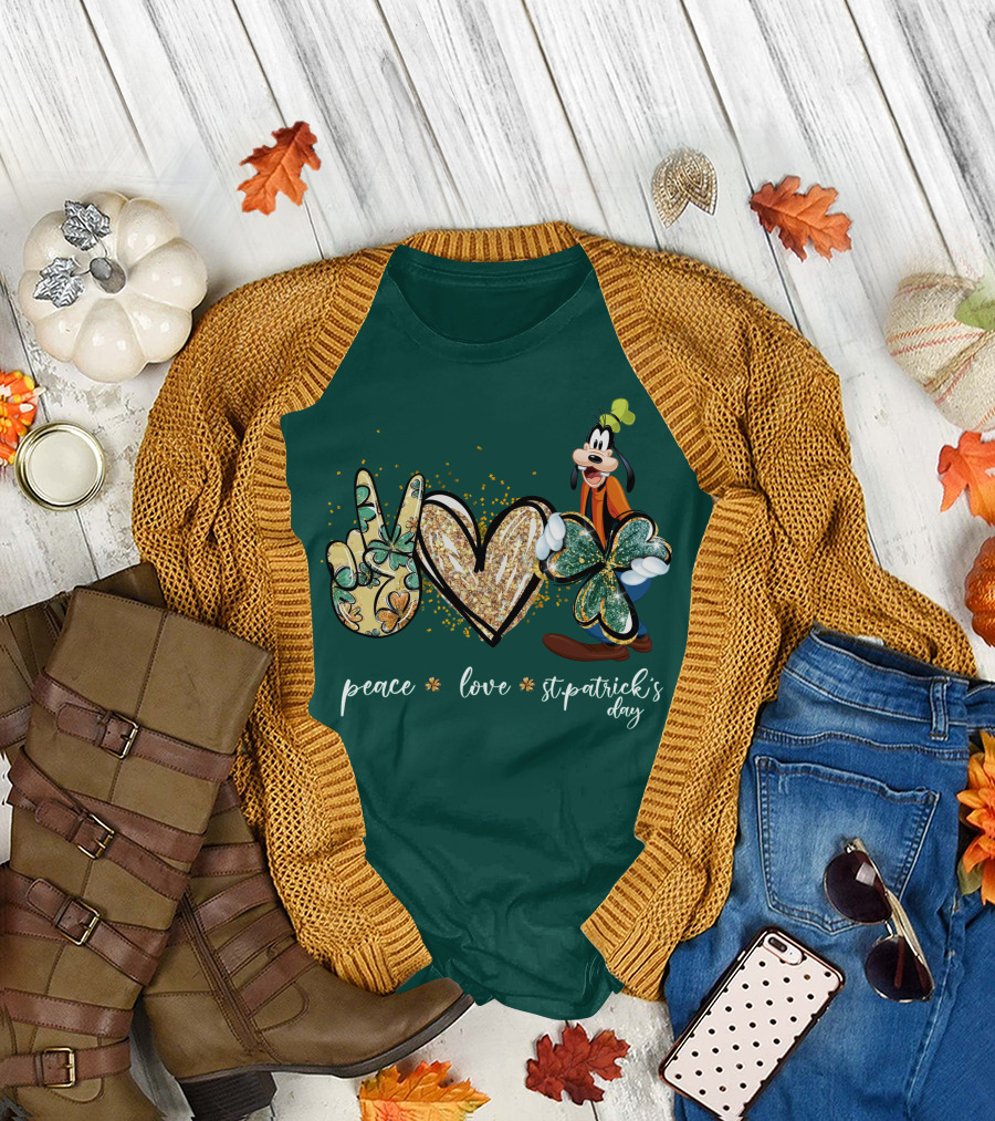 Goofy Peace Love St. Patrick's Day T-Shirt