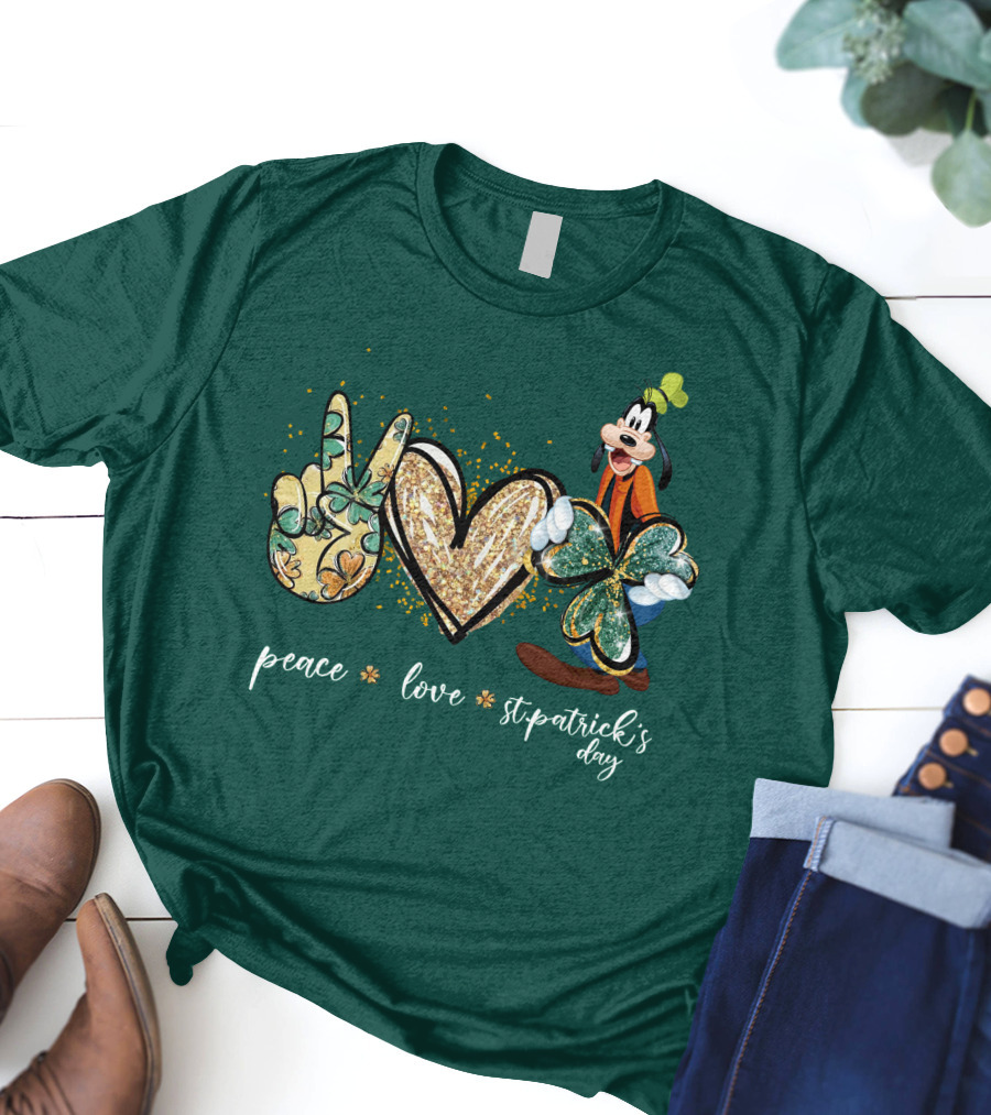 Goofy Peace Love St. Patrick's Day T-Shirt