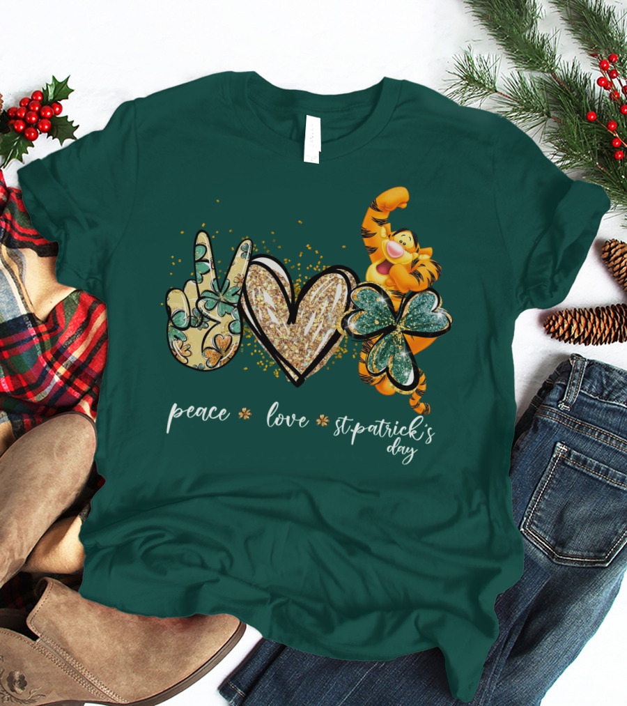 Tigger Peace Love St. Patrick's Day T-Shirt