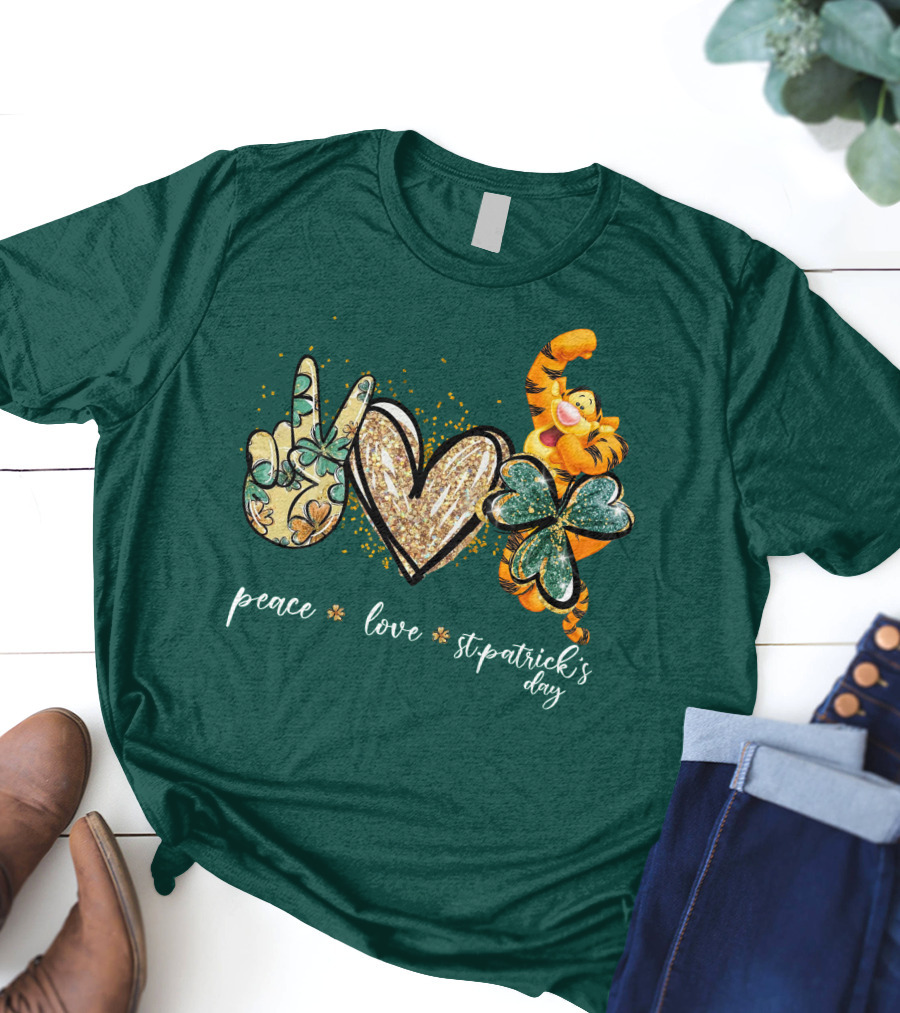 Tigger Peace Love St. Patrick's Day T-Shirt