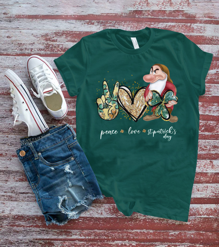 Peace Love St. Patrick's Day Grumpy Dwarf Clover T-Shirt