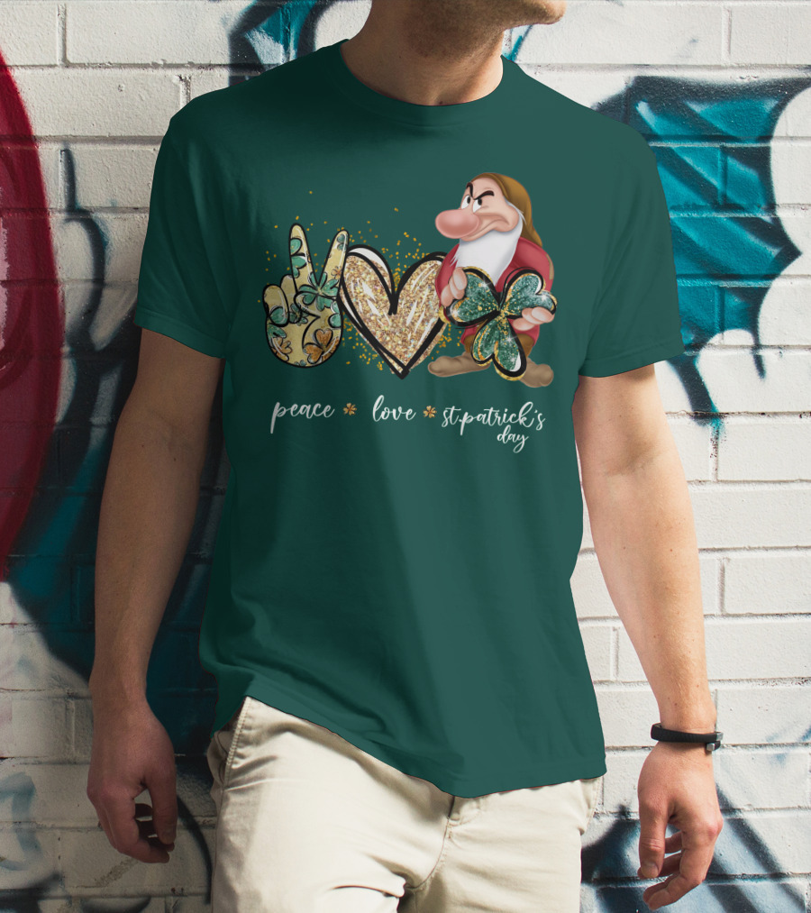 Peace Love St. Patrick's Day Grumpy Dwarf Clover T-Shirt