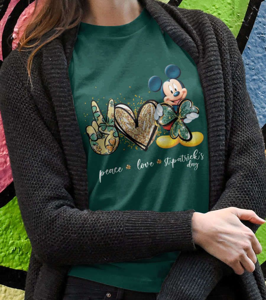 Peace Love St. Patrick's Day Mickey T-Shirt