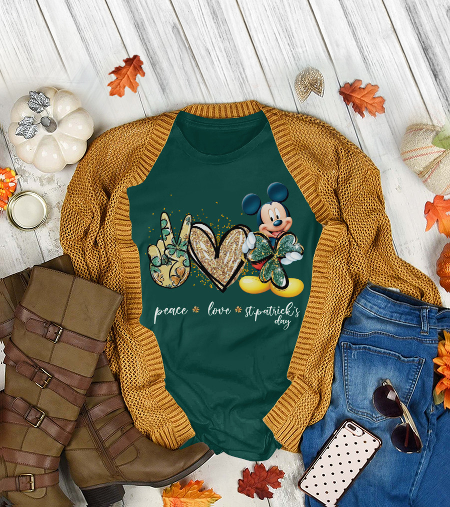 Peace Love St. Patrick's Day Mickey T-Shirt