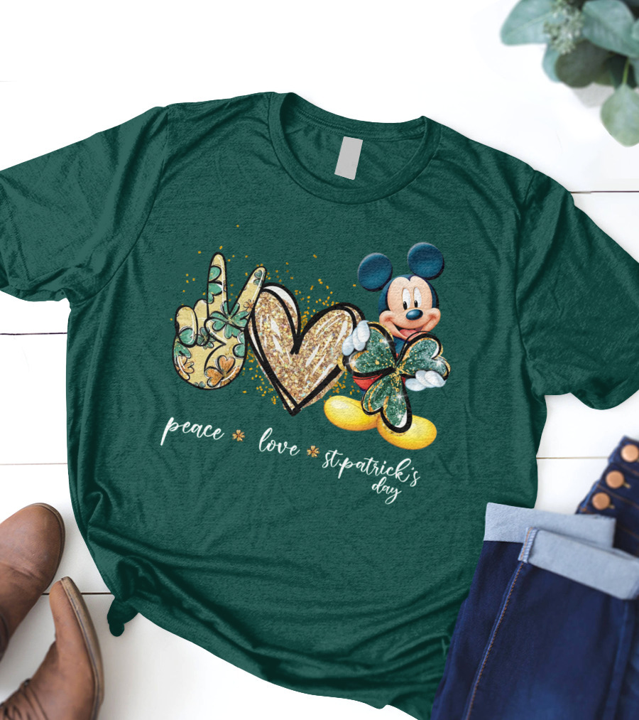 Peace Love St. Patrick's Day Mickey T-Shirt