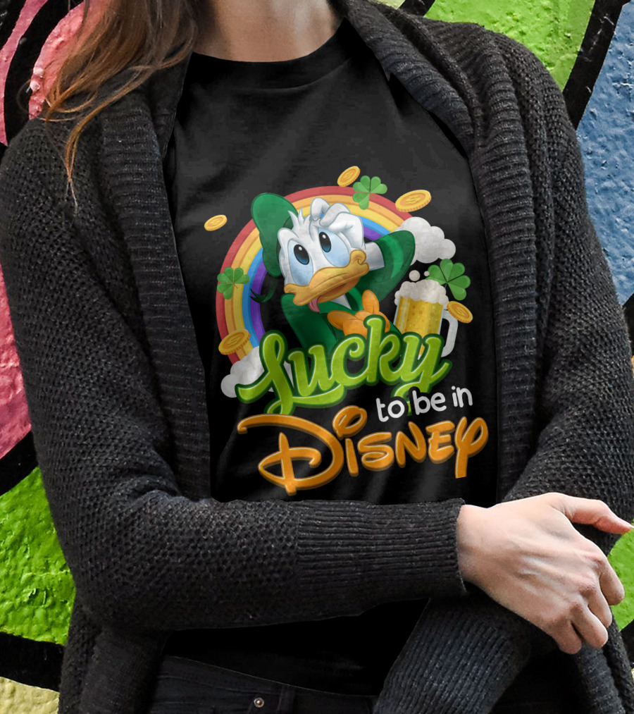 Lucky To Be In Disney Donald Duck Rainbow Beer T-Shirt