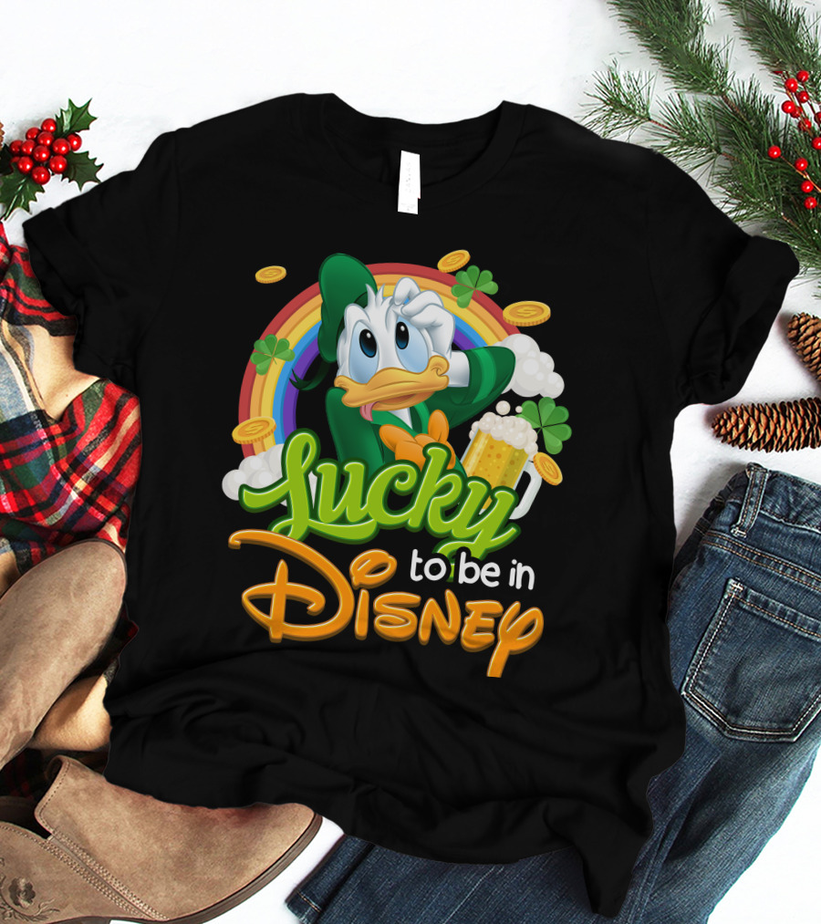 Lucky To Be In Disney Donald Duck Rainbow Beer T-Shirt