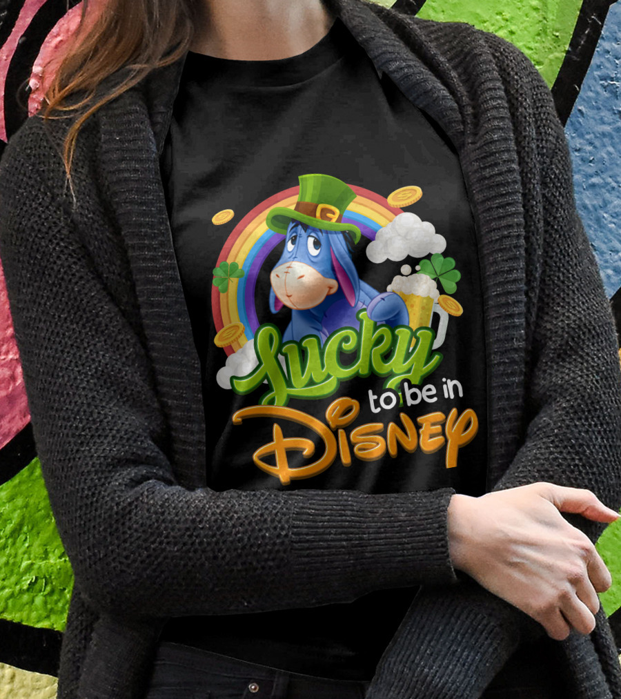 Eeyore Lucky To Be In Disney St. Patrick's Day Rainbow And Coins T-Shirt