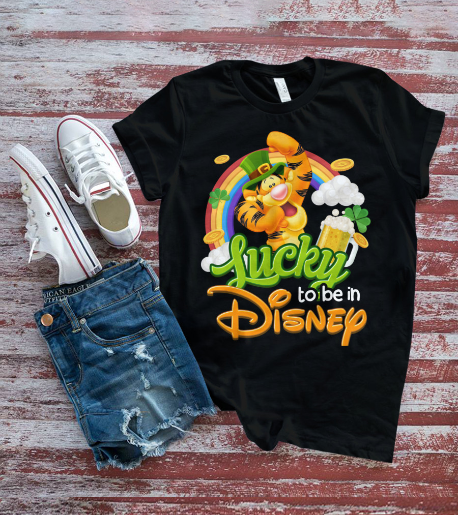 Lucky To Be In Disney Tigger Rainbow Clover St. Patrick's Celebration T-Shirt