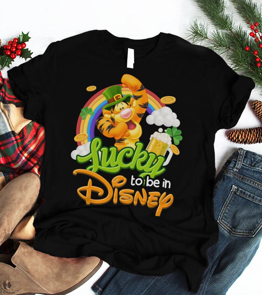 Lucky To Be In Disney Tigger Rainbow Clover St. Patrick's Celebration T-Shirt