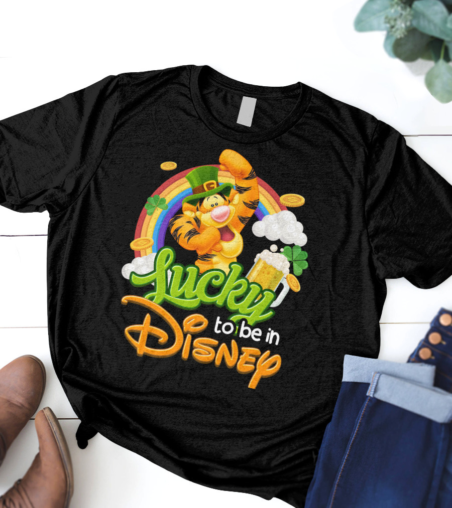 Lucky To Be In Disney Tigger Rainbow Clover St. Patrick's Celebration T-Shirt