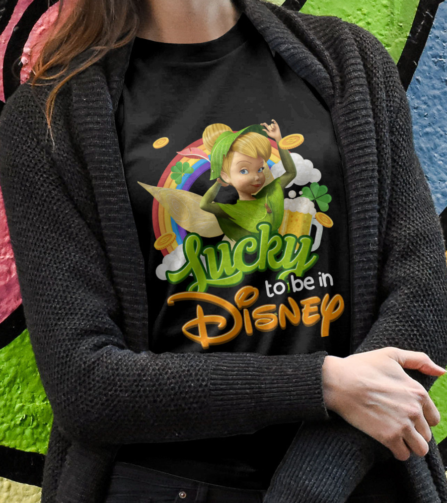 Lucky To Be In Disney Tinkerbell Rainbow Coins Shamrock T-Shirt