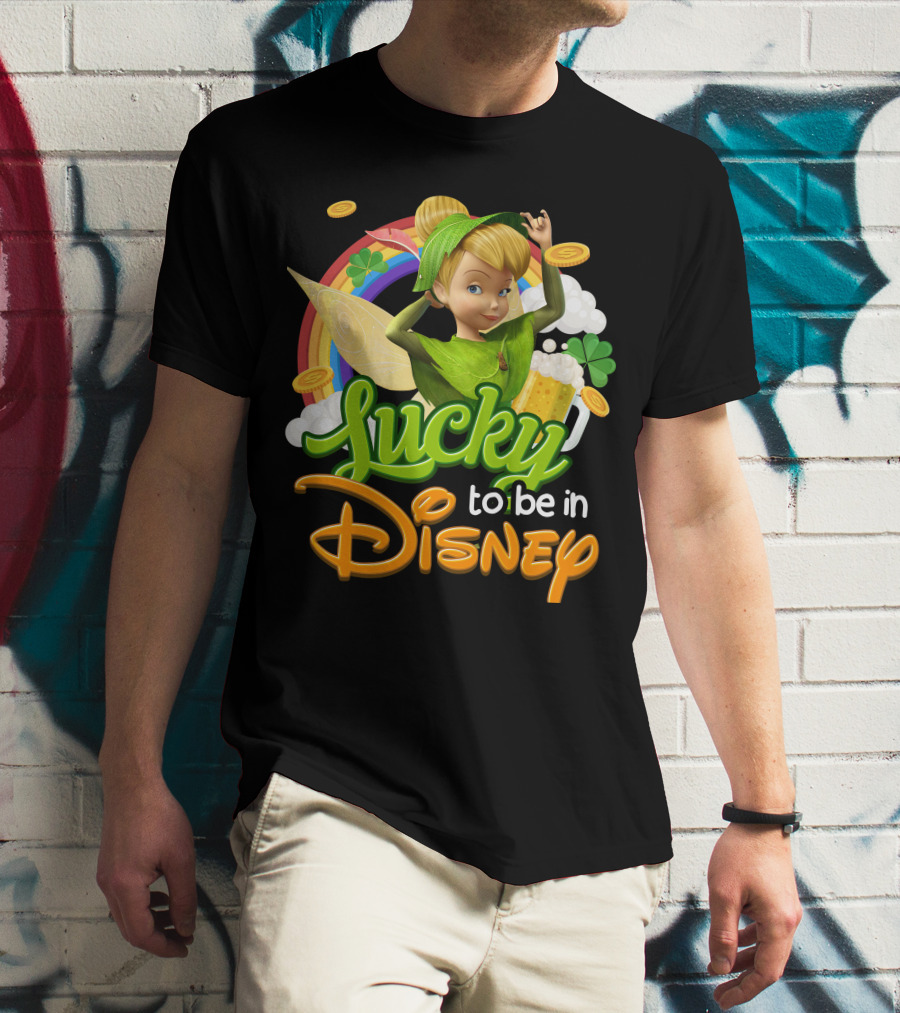 Lucky To Be In Disney Tinkerbell Rainbow Coins Shamrock T-Shirt