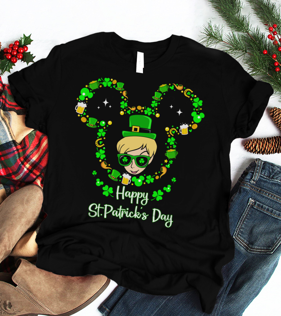 Happy St. Patrick's Day Tinkerbell In Green Hat With Shamrocks And Beers T-Shirt