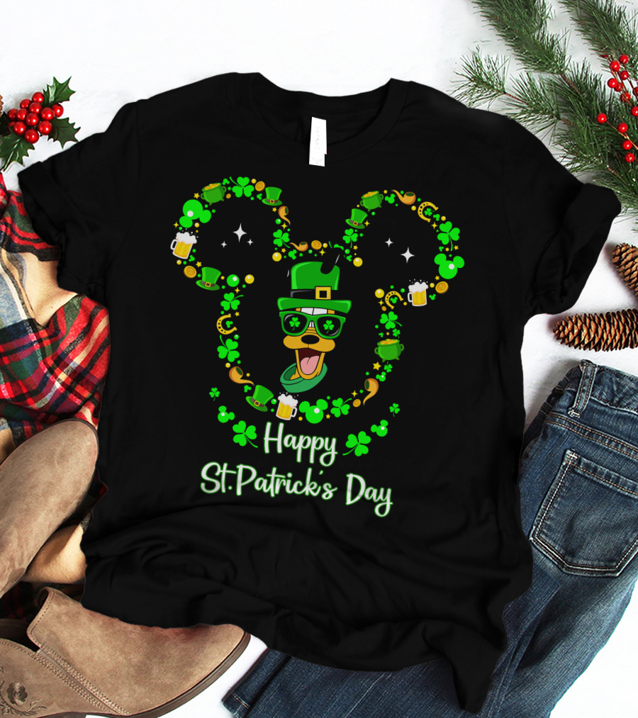 Happy St. Patrick's Day Pluto Lucky Clover Hat And Green Beer T-Shirt