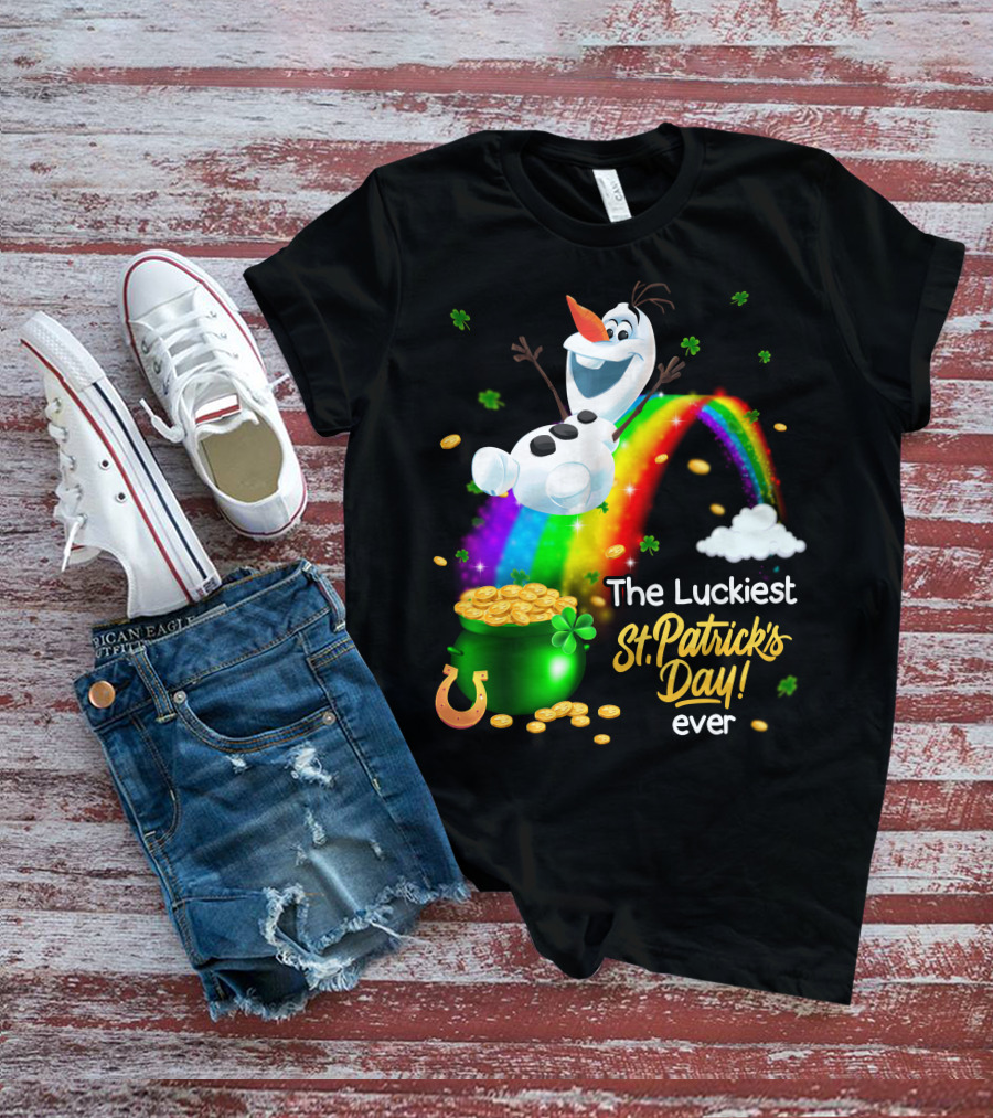The Luckiest St. Patrick's Day Ever Olaf Rainbow Pot Of Gold T-Shirt